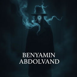 A supernatural being with a mystical third eye, dressed in a long black coat and a black hat, standing ominously from behind a dark setting