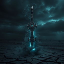 A chilling shadow demonic fantasy sword with ornate and twisted designs, emanating a dark and sinister glow