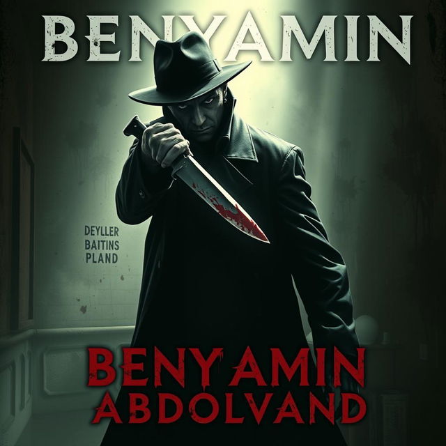 A terrifying scene depicting a dark-skinned man wearing a long black coat and a hat, with a shadowed face that evokes fear and suspense