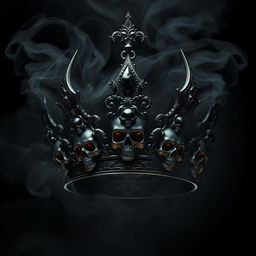 A shadow demonic fantasy crown intricately designed with ominous skulls and sparkling black gemstones embedded throughout