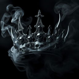 A shadow demonic fantasy crown intricately designed with ominous skulls and sparkling black gemstones embedded throughout