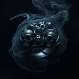A shadow demonic fantasy ring intricately crafted with ominous skulls etched into the band and adorned with sparkling black gemstones that catch the faintest light