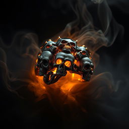 A captivating shadow demonic fantasy ring, intricately designed with detailed skulls and embellished with glimmering black gemstones that reflect the faintest light