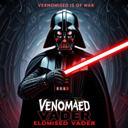 A cinematic movie poster featuring a Venomised Darth Vader, standing in a dramatic and menacing pose