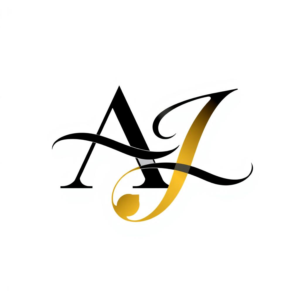 An elegant logo design featuring the letters 'A' and 'J' intertwined in a stylish and sophisticated manner