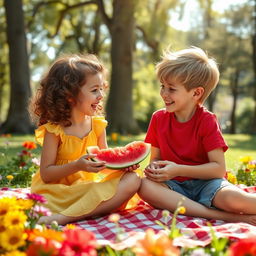 A warm and nostalgic scene of two childhood best friends enjoying a sunny day at the park