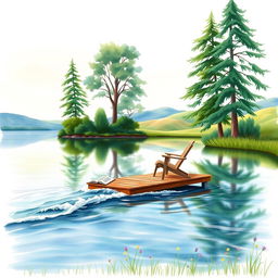 A beautiful watercolor painting of a serene lakeside scene for a book cover