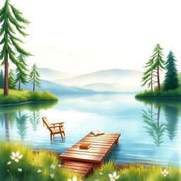 A beautiful watercolor painting of a serene lakeside scene for a book cover