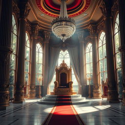 A majestic royal throne room, filled with opulent details for a fantasy novel cover
