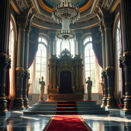 A majestic royal throne room, filled with opulent details for a fantasy novel cover