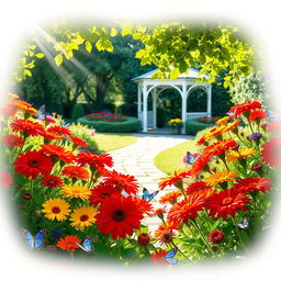 A beautifully composed scene that combines elements from a vibrant and colorful image with a more structured and formal setting from another image