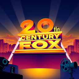 A stylized illustration of the 20th Century Fox logo, featuring the iconic large illuminated letters spelling '20th Century Fox' in bold, vibrant colors