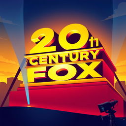 A stylized illustration of the 20th Century Fox logo, featuring the iconic large illuminated letters spelling '20th Century Fox' in bold, vibrant colors