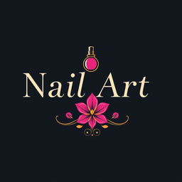 A chic and modern logo design for a nail art supply store, featuring elegant typography with vibrant colors like pink and gold