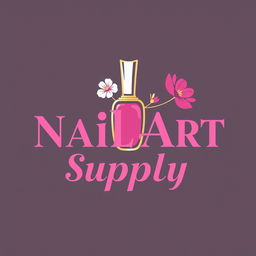 A chic and modern logo design for a nail art supply store, featuring elegant typography with vibrant colors like pink and gold