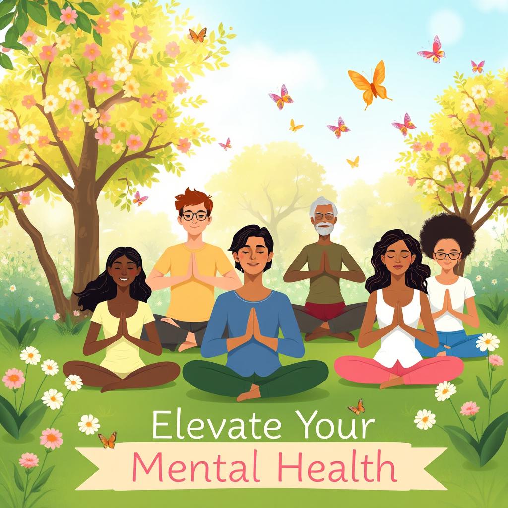 A serene and uplifting illustration representing mental health awareness and improvement