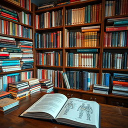 A beautifully arranged photo of a cozy library or study filled with numerous books specializing in medicine