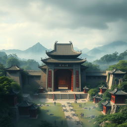 An artistic representation of the tomb of Qin Shi Huang, featuring an ancient Chinese architectural style