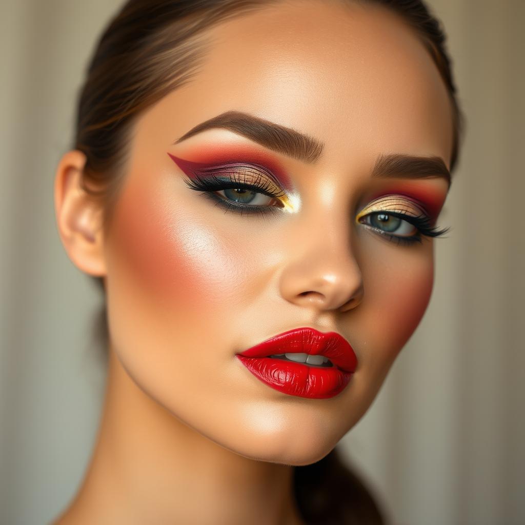 A close-up view of a beautifully detailed makeup application on a model's face