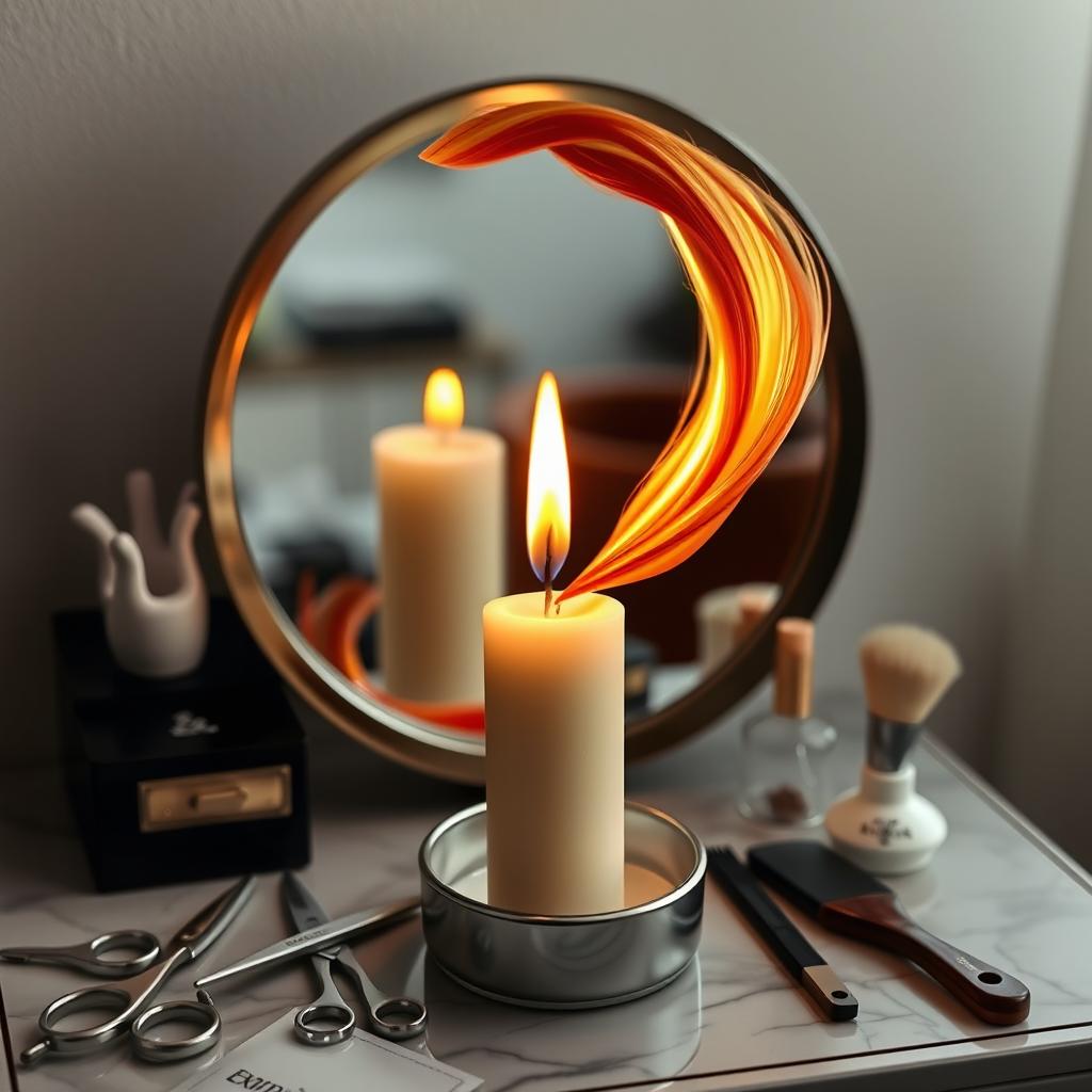 A captivating candle designed to look like it is being styled by a whimsical hair artist