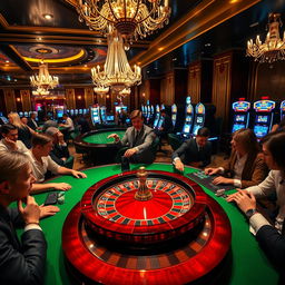 A visually captivating scene depicting an elegant roulette game in a lavish casino setting