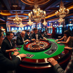 A visually captivating scene depicting an elegant roulette game in a lavish casino setting