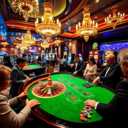 A visually captivating scene depicting an elegant roulette game in a lavish casino setting