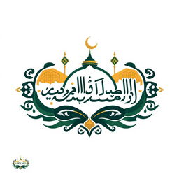 A logo design for 'Mosque Mohamedy', featuring elegant Islamic geometric patterns, traditional Arabic calligraphy spelling out 'Mosque Mohamedy', and elements symbolizing peace and spirituality