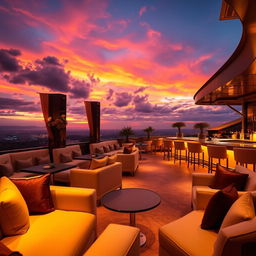 A luxurious, personalized VIP custom setting featuring a lavish lounge area with plush seating, elegant decor, and exquisite lighting