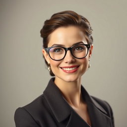 A classic portrait featuring an elegant figure wearing stylish eyeglasses, showcasing a charming, classical smile