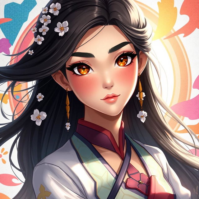 A visually striking portrait of a character named Negar, showcasing her vibrant personality