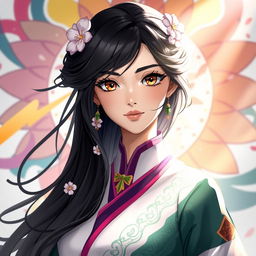 A visually striking portrait of a character named Negar, showcasing her vibrant personality
