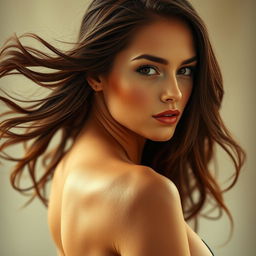 A detailed portrait of a beautiful woman with captivating features, long flowing hair, and a gentle expression
