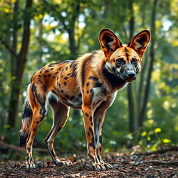 A powerful and majestic wild dog, showcasing its sleek fur and sharp features, standing proudly in a natural environment