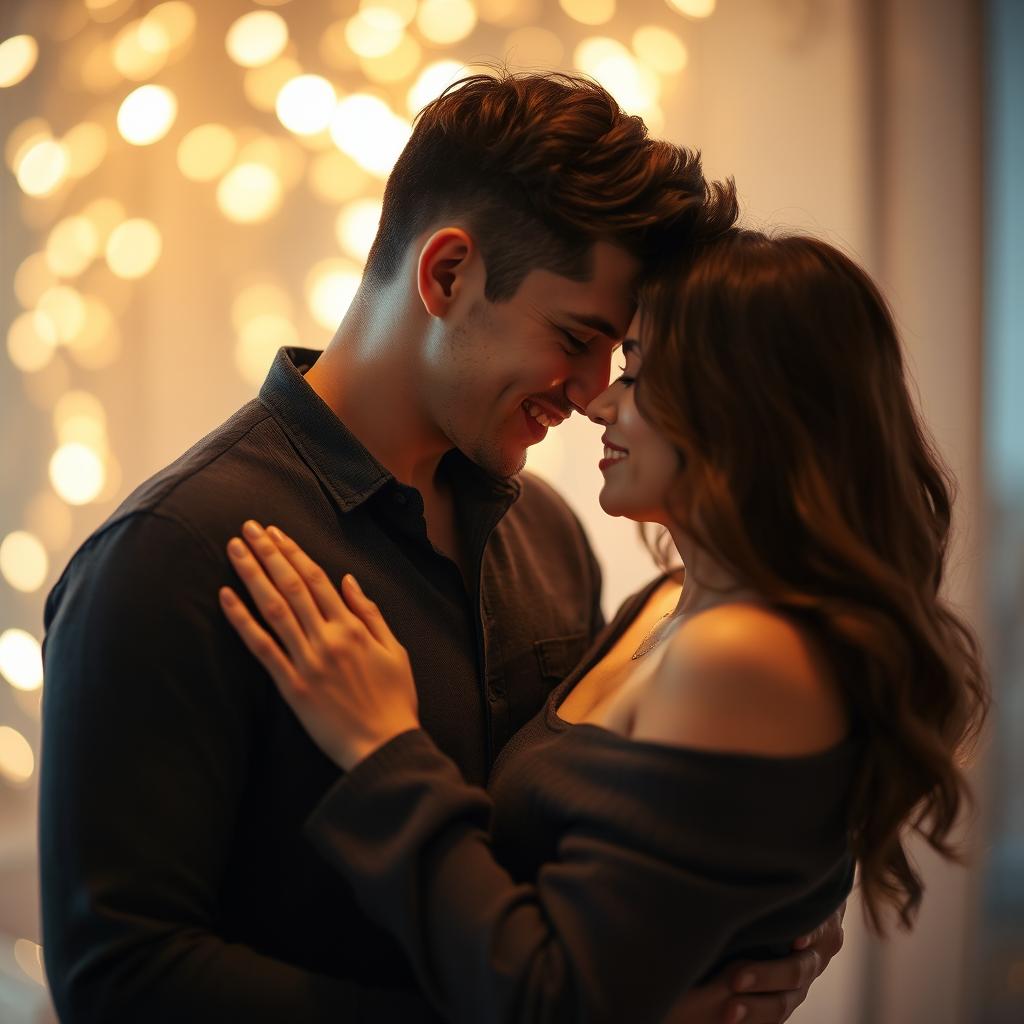 A romantic and intimate moment between a couple, showcasing a loving connection