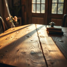 A beautifully designed wooden table background, showcasing the rich texture and grain of the wood