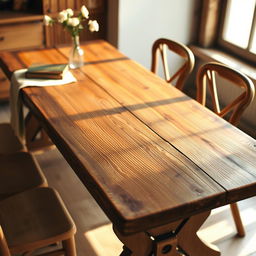 A beautifully designed wooden table background, showcasing the rich texture and grain of the wood