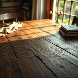 A beautifully designed wooden table background, showcasing the rich texture and grain of the wood