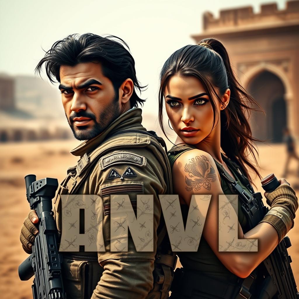 A thrilling scene featuring two commandos, a man named Seyed and a woman named Angel, set against an Iranian backdrop