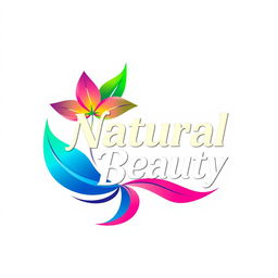 A logo design representing natural beauty, featuring vibrant and eye-catching colors like bright greens, deep blues, and bold pinks