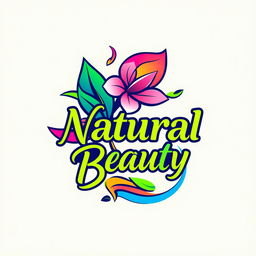 A logo design representing natural beauty, featuring vibrant and eye-catching colors like bright greens, deep blues, and bold pinks
