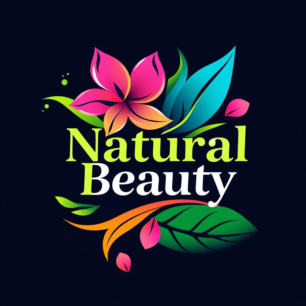 A logo design representing natural beauty, featuring vibrant and eye-catching colors like bright greens, deep blues, and bold pinks