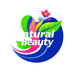 A logo design representing natural beauty, featuring vibrant and eye-catching colors like bright greens, deep blues, and bold pinks