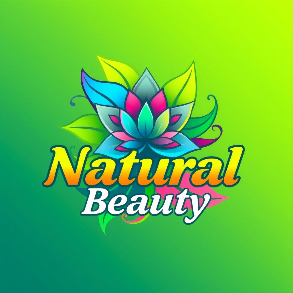 A logo design representing natural beauty, featuring vibrant and eye-catching colors like bright greens, deep blues, and bold pinks