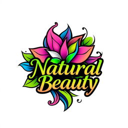 A logo design representing natural beauty, featuring vibrant and eye-catching colors like bright greens, deep blues, and bold pinks
