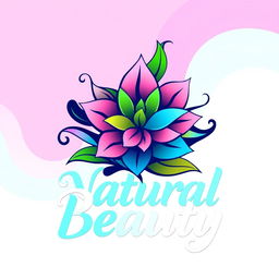 A logo design representing natural beauty, featuring vibrant and eye-catching colors like bright greens, deep blues, and bold pinks