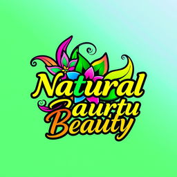 A logo design representing natural beauty, featuring vibrant and eye-catching colors like bright greens, deep blues, and bold pinks