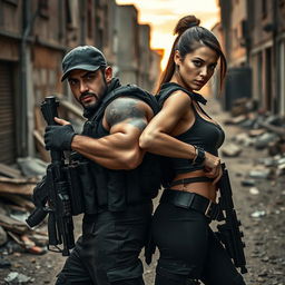 A dynamic scene featuring two commandos, a man named Seyed and a woman named Angel