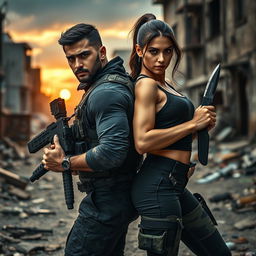 A dynamic scene featuring two commandos, a man named Seyed and a woman named Angel