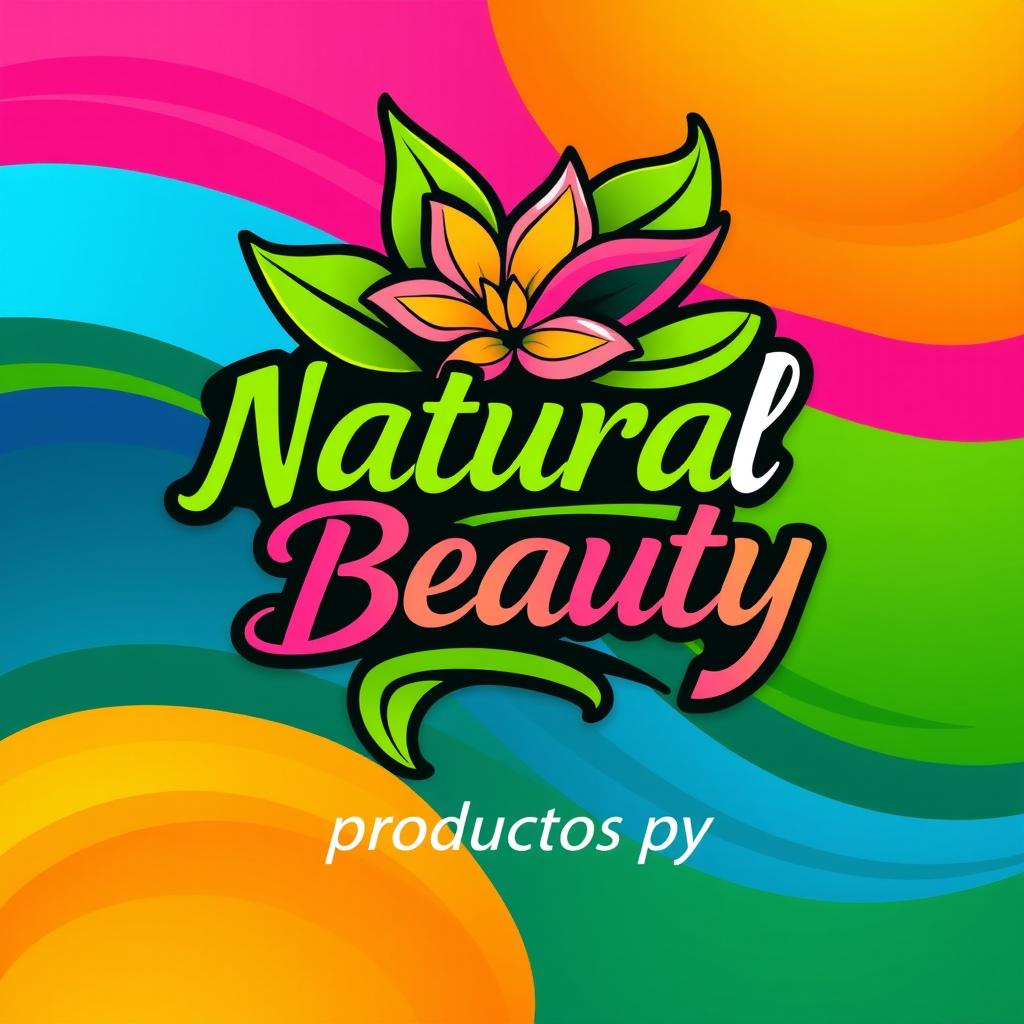 A logo design representing natural beauty, featuring vibrant and eye-catching colors like bright greens, deep blues, and bold pinks